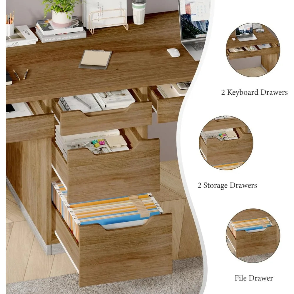 Two Person Desk with 5 Drawers Double Desk with Storage for 2 People 78 Inch Extra Long Computer Desk Workstation