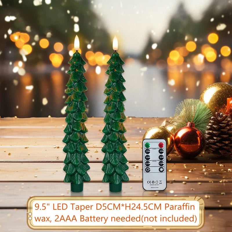 Christmas Tree Candles w/Remote Timer Paraffin Waxy Taper Candle Flickering Battery Operated LED Candlesticks 3D Flame