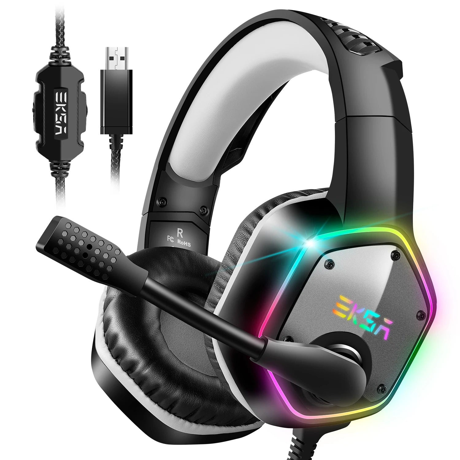 Gaming Headphones For PC/PS4/PS5 EKSA E1000 7.1 Surround RGB Gaming Headset Gamer USB Wired Headphones with Noise