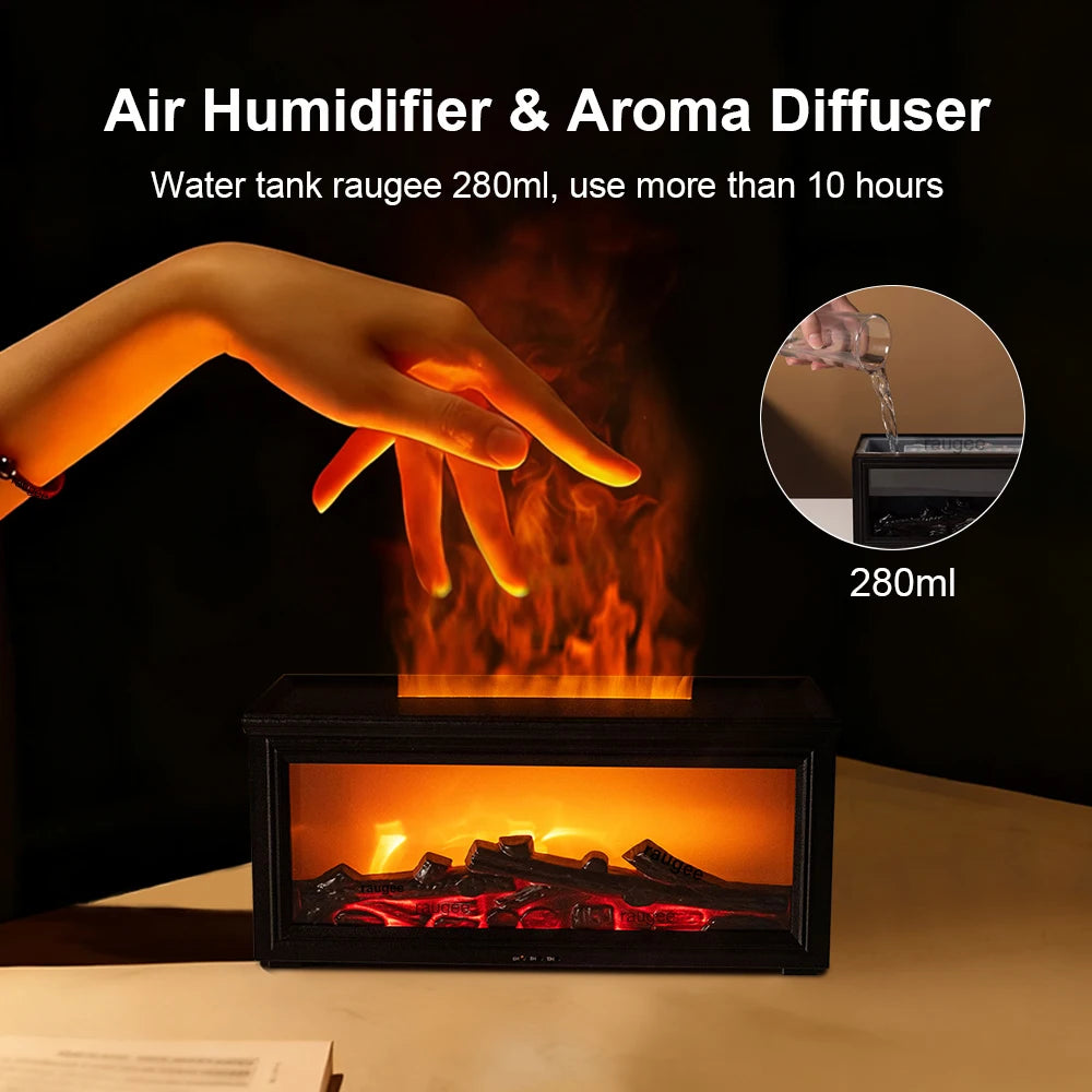 Aroma Air Humidifier Flame Fireplace Essential Oil Diffuser Desktop USB Cool Mist Maker Ultrasonic Aroma Diffuser