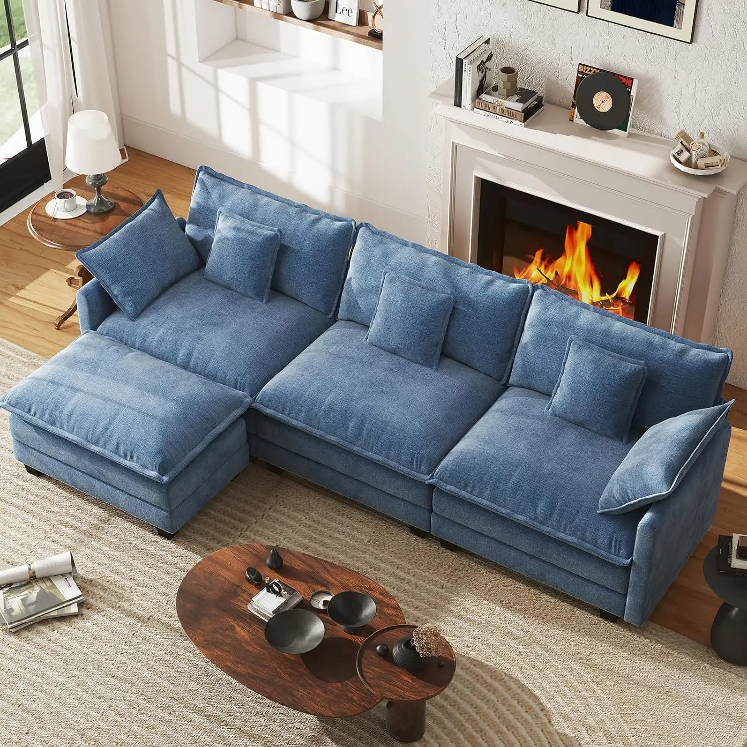 111.4” Cloud Couch Modular Sectional Sofa Comfy Modern 3-Seater Couches with Pillows & Upholstered Deep Seat Cushion