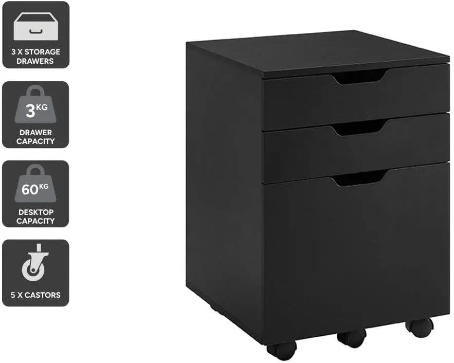 Alice Mobile Filing Cabinet (Black) - OVAMYOFCCBB