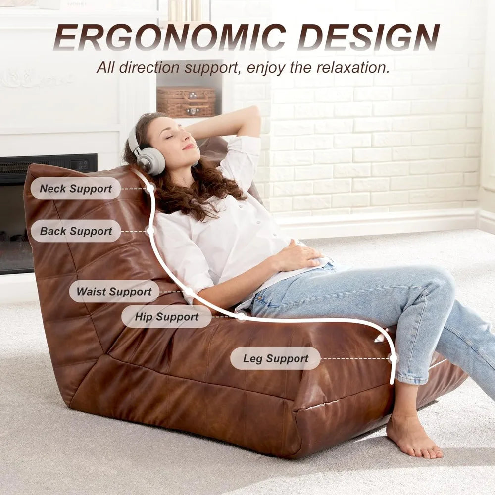 living room sofas Bean Bag Chair Lazy Floor Sofa Memory Foam Fireside Sofa for Adults Big Beanbag Faux Leather Armless