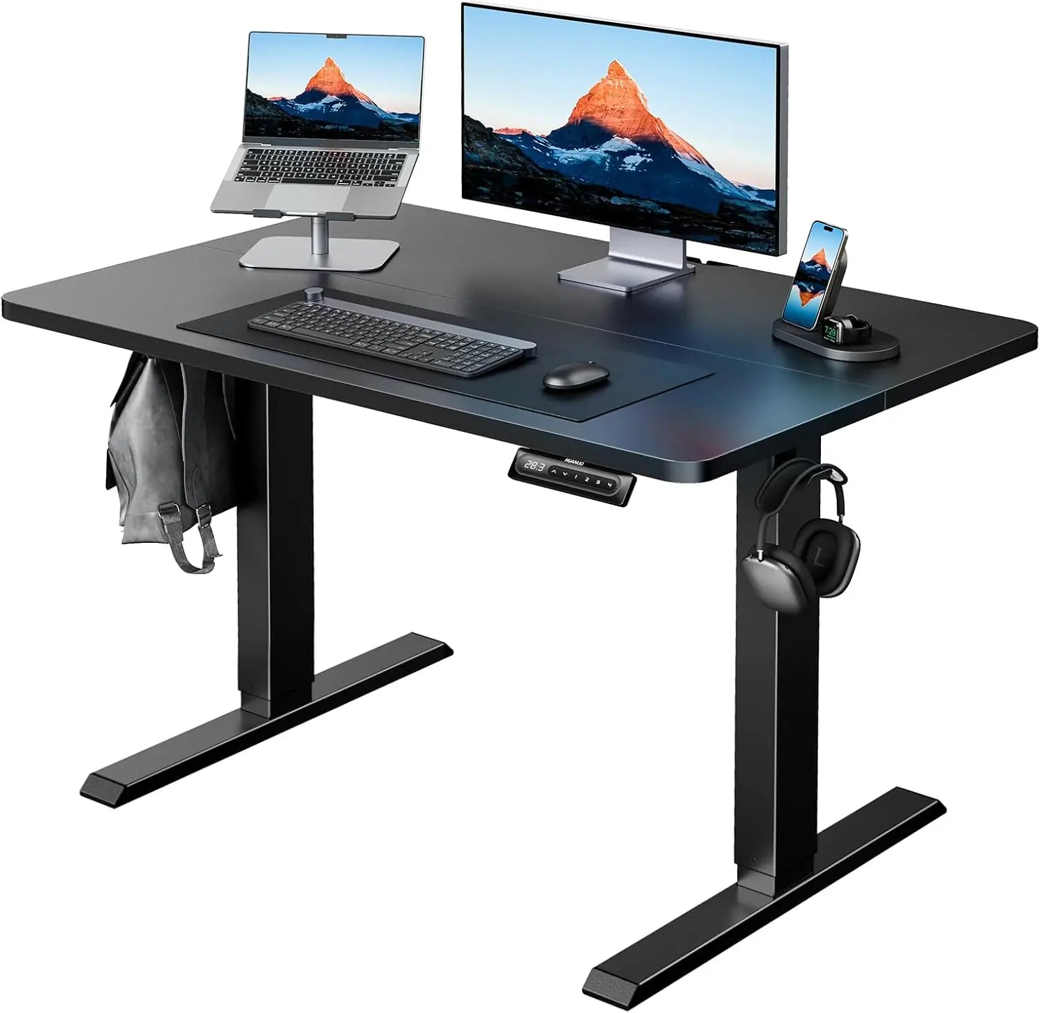 55’’ x 24’’ Electric Standing Desk Adjustable Height 4 Memory Height Settings Headphone Hook Cable Manager Sit Stand Up