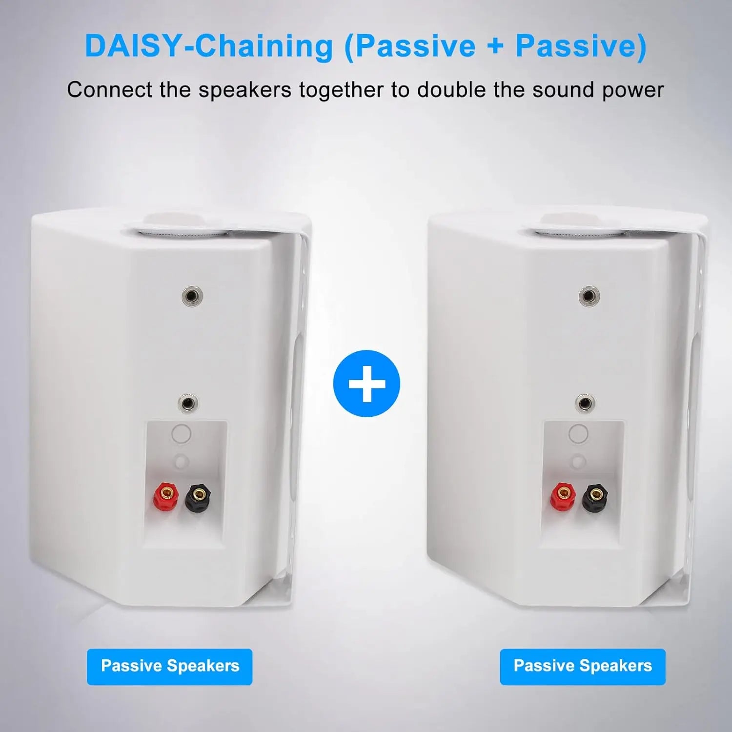 Herdio 2PCS 5.25‘’ 300 Watts Passive Wired Indoor Outdoor Patio Deck Speakers All Weather Wall Mount System For Patio