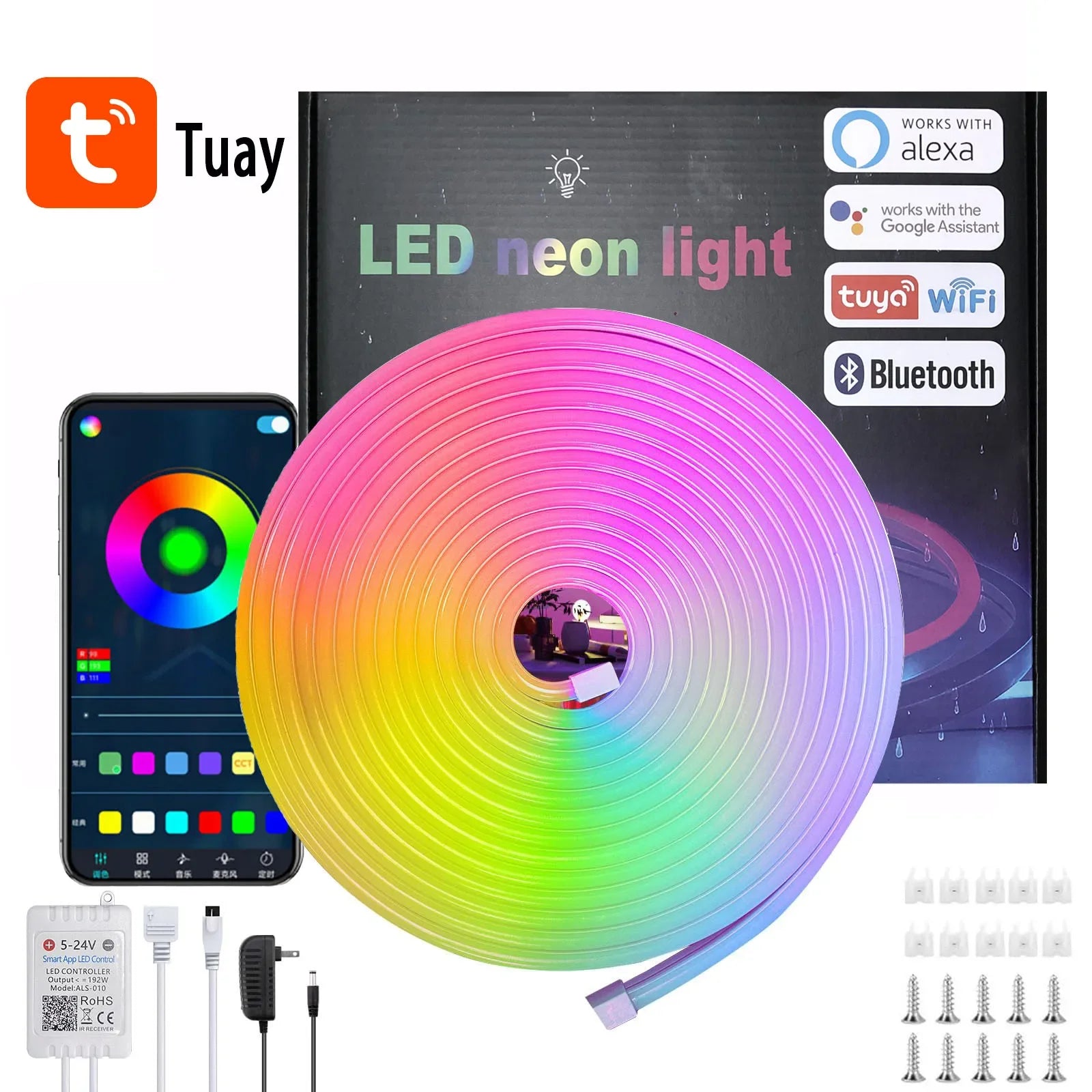 LED Neon Light Strip With Tuya Intelligent Control RGB Waterproof Neon Rope Light Suitable For Outdoor Decoration