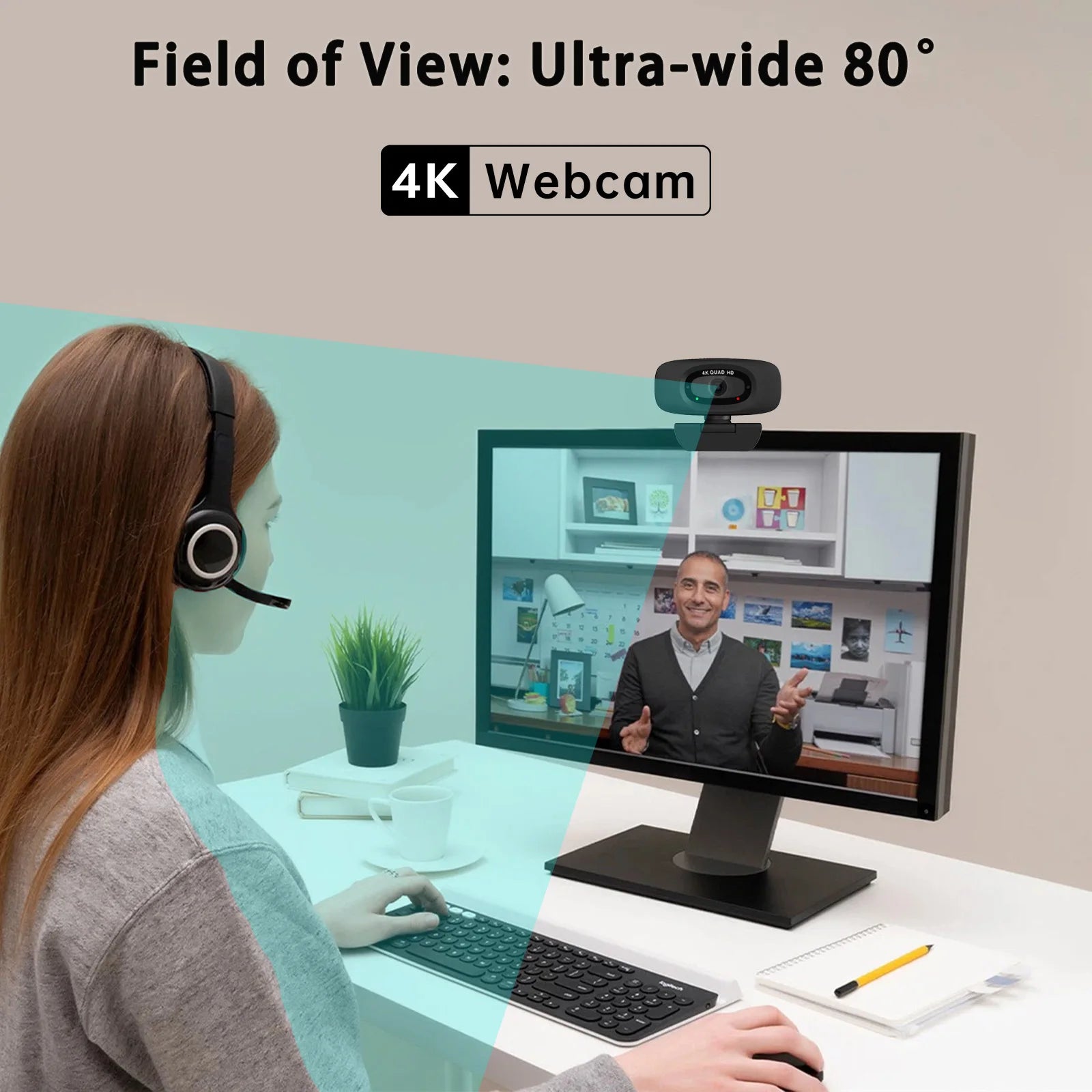 EXHQDR 4K USB Webcam with Autofocus 8MP30fps Slide Privacy Cover Mic Tripod Type-C for Zoom Streaming Video Call PC/Mac