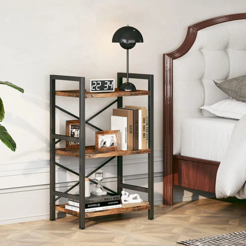 Bookshelf 3 Tier Industrial Bookcase Metal Small Bookcase Suitable for living room and bedroom.