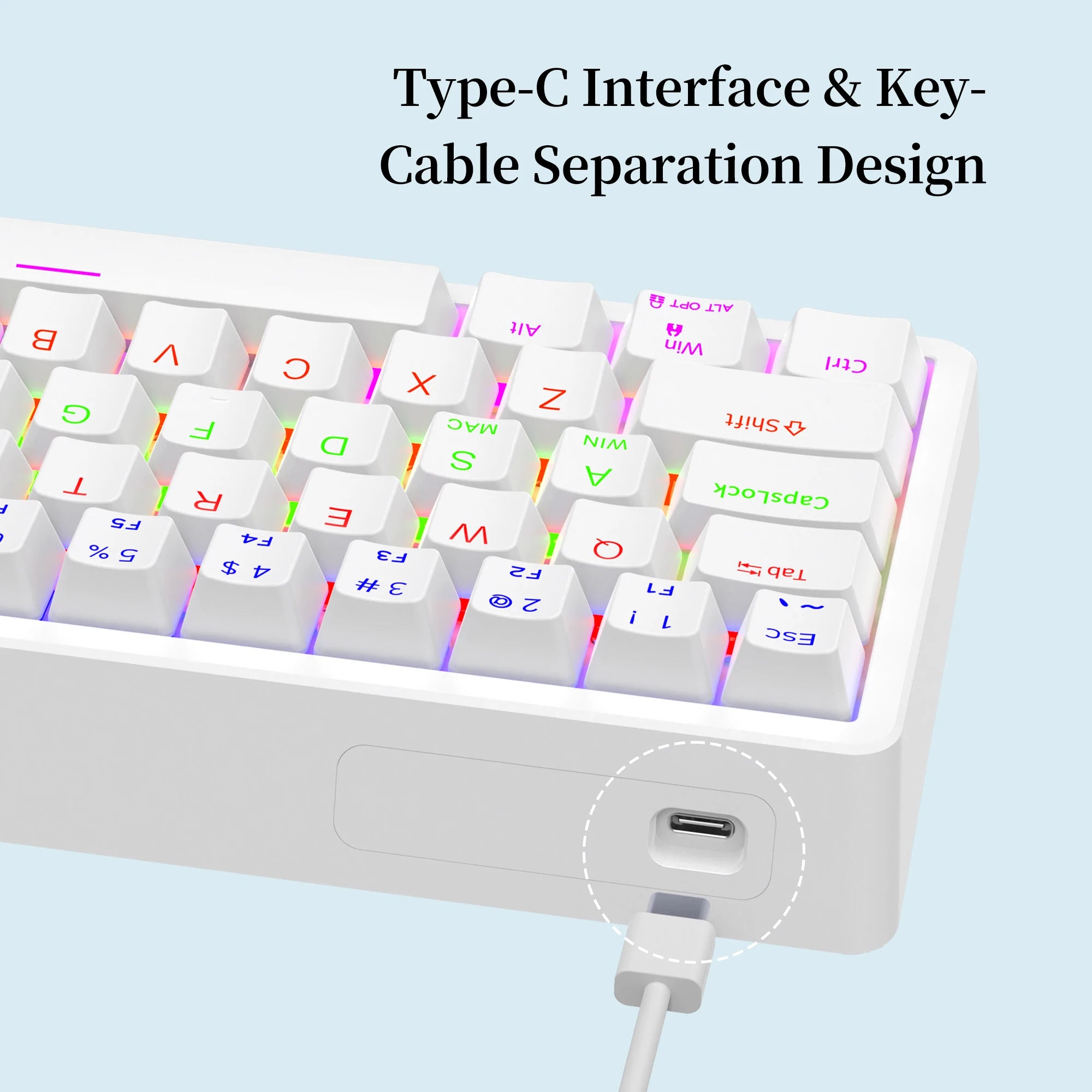 Wired 68-key mechanical keyboard ergonomic RGB backlight LED red switch game keyboard suitable for PC laptop office