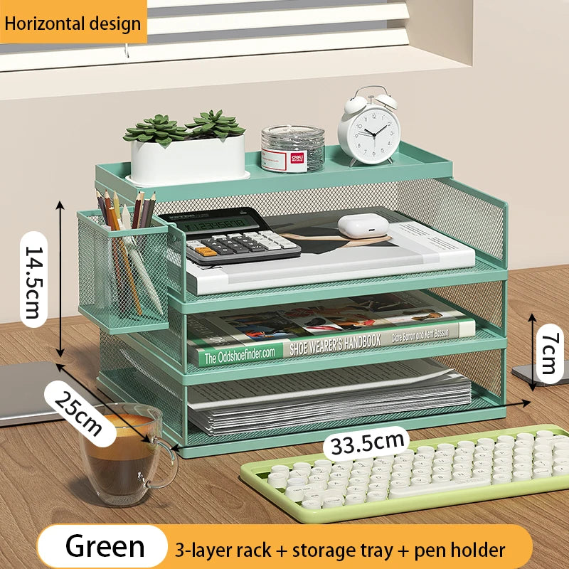 4-Tier Green Stackable Letter Tray Office Desk Organizer File Trays Desktop Holder for Paper Letter Accessories