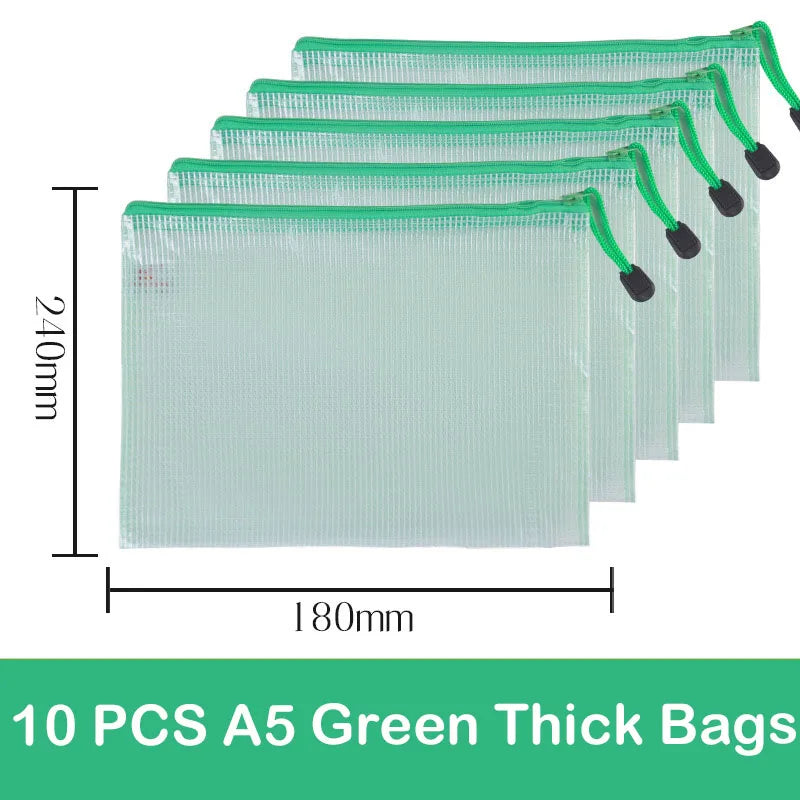 10/20 Pcs Mesh Zipper Pouch Document Bag Waterproof Zip File Folders A4 A5 A6 School Office Supplies Pencil Case