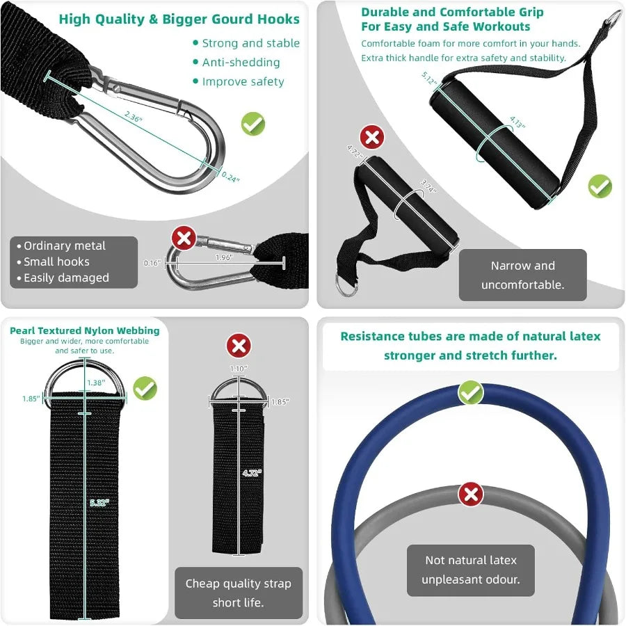 Resistance Bands Exercise Bands with Handles Stretch Bands for Exercise Workout Bands with Door Anchors 10-150LB Set