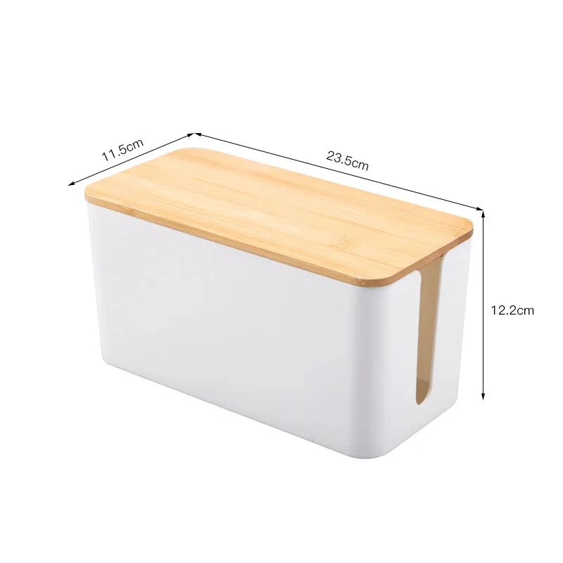Cable Storage Box Wooden Power Line Storage Case Dustproof Charger Socket Organizer Wire Case Home Cable Winder