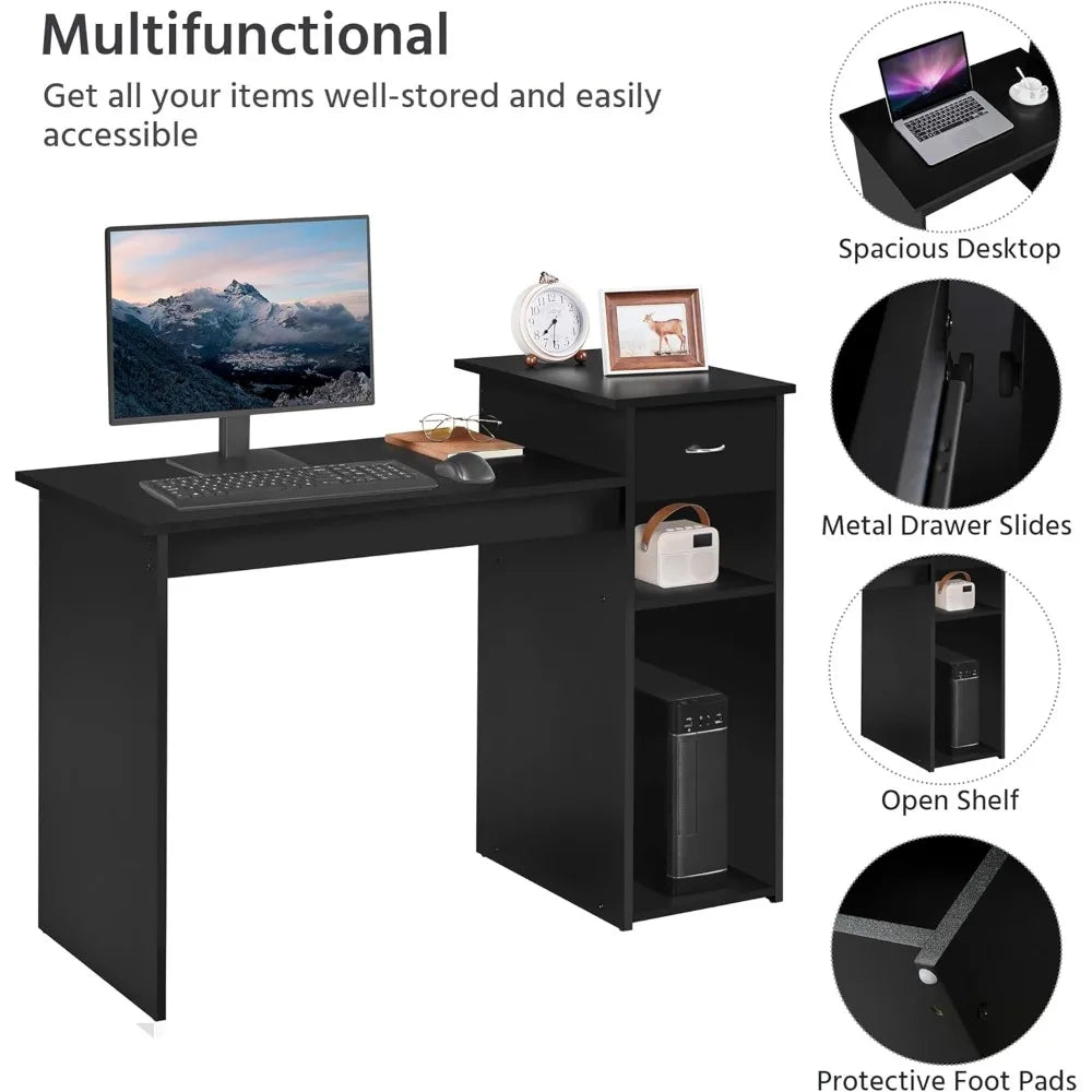 Home office computer desk with storage drawers and monitor stand wooden PC laptop desk modern minimalist style computer