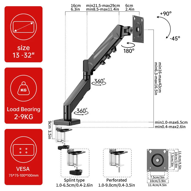 Single Monitor Mount for Screens VESA up to 32’’ Computer Bracket Adjustable Display Arm,Tablet Holder Desktop Clamp
