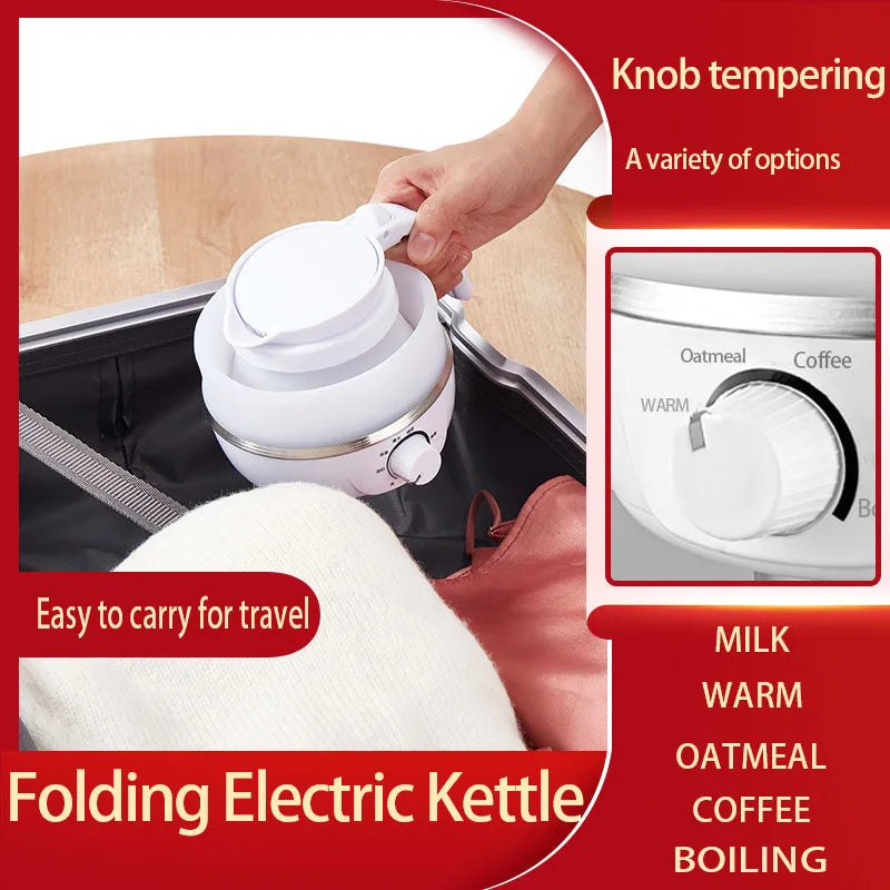 Mini Portable Fold Electric Kettle Thermostat Keep Warm Home Travel Business Automatic Power Off Silicone Stainless