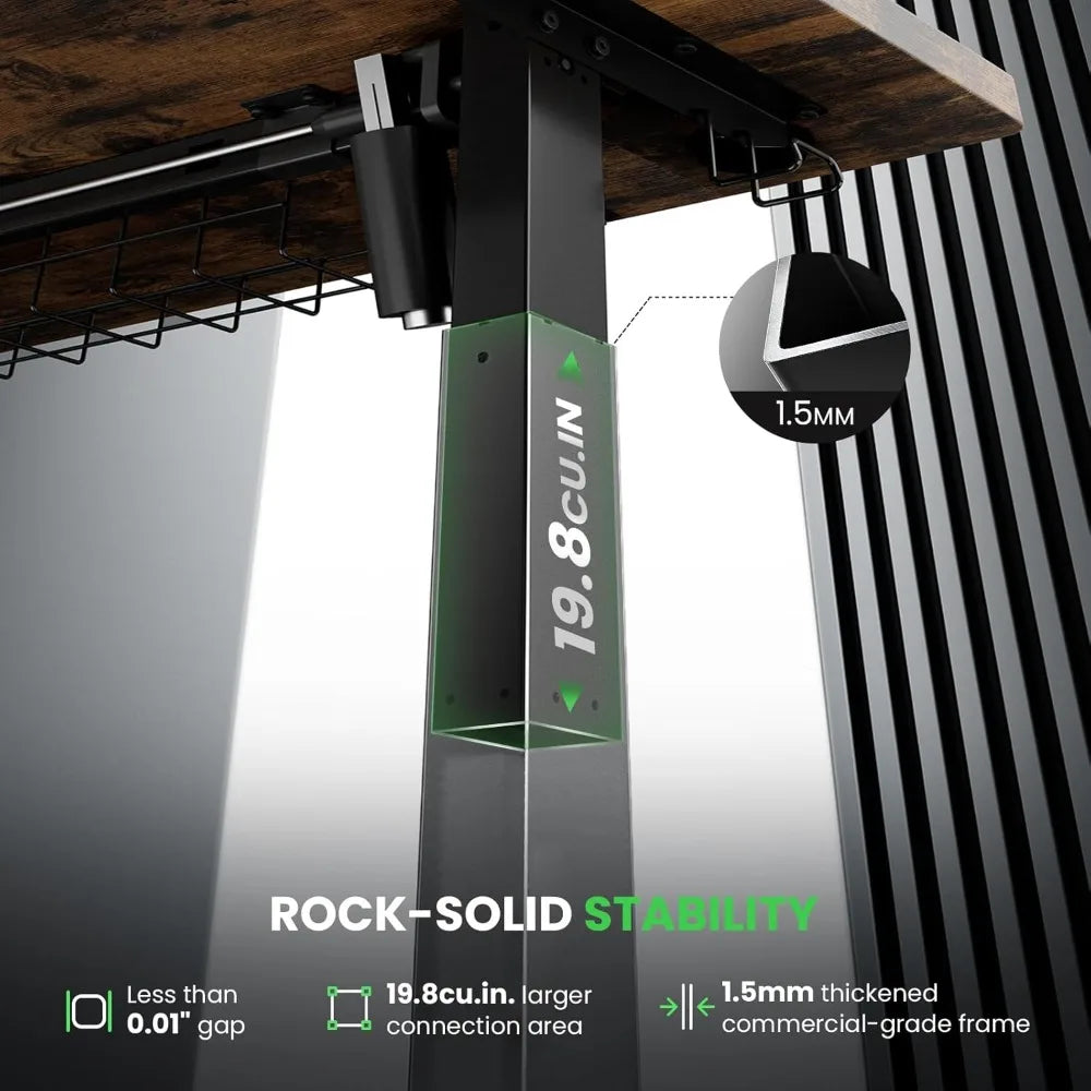 Electric Standing Desk Adjustable - 63 x 24 Inch Sit Stand up Desk with Cable Management - 3 Memory Preset Adjustable