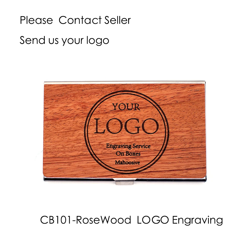 Custom Logo Wooden Business Card Holder - Personalized Wood & Metal Case for Professionals - Premium Quality - LOGO