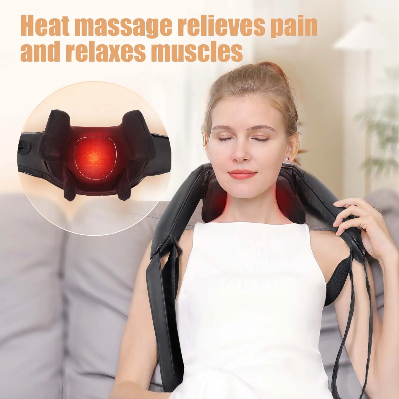 Masgre Shiatsu Back Neck Massager Cordless Shoulder Massager with Heat Electric Deep Tissue 3D Kneading Massage Pillow