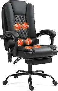 6-Point Heated Massage Office Chair with Footrest Ergonomic Home Desk Chair with Lumbar Support Executive High Back PU