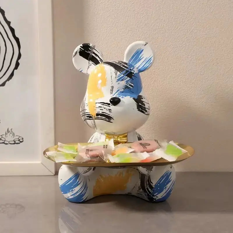18.5cm Graffiti New Bear Figurine Home Decoration Animal Statue Keys Storage Shelf Modern Room Sculpture Table Decor