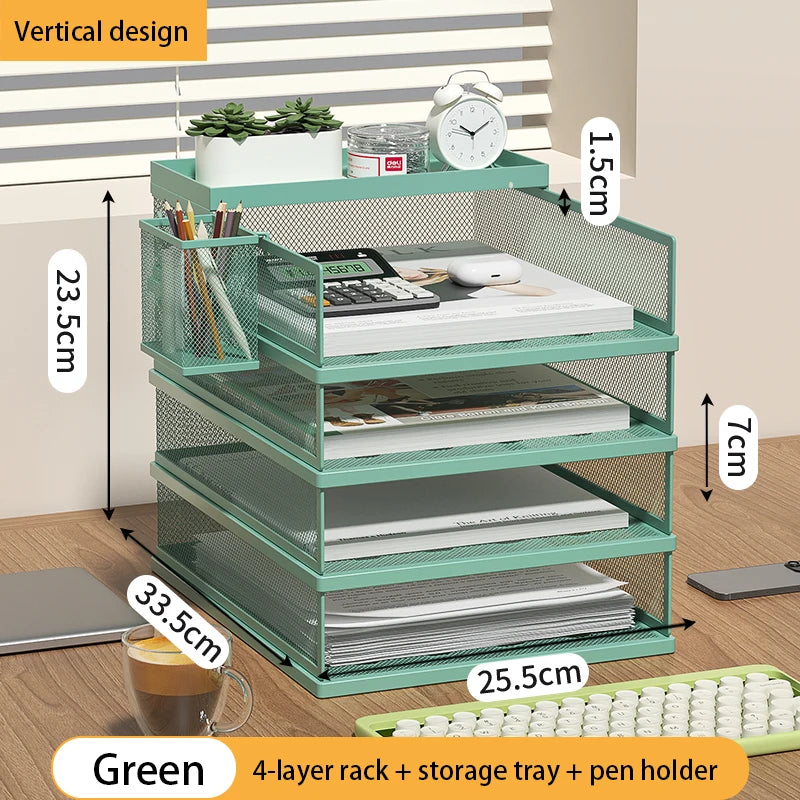 4-Tier Green Stackable Letter Tray Office Desk Organizer File Trays Desktop Holder for Paper Letter Accessories