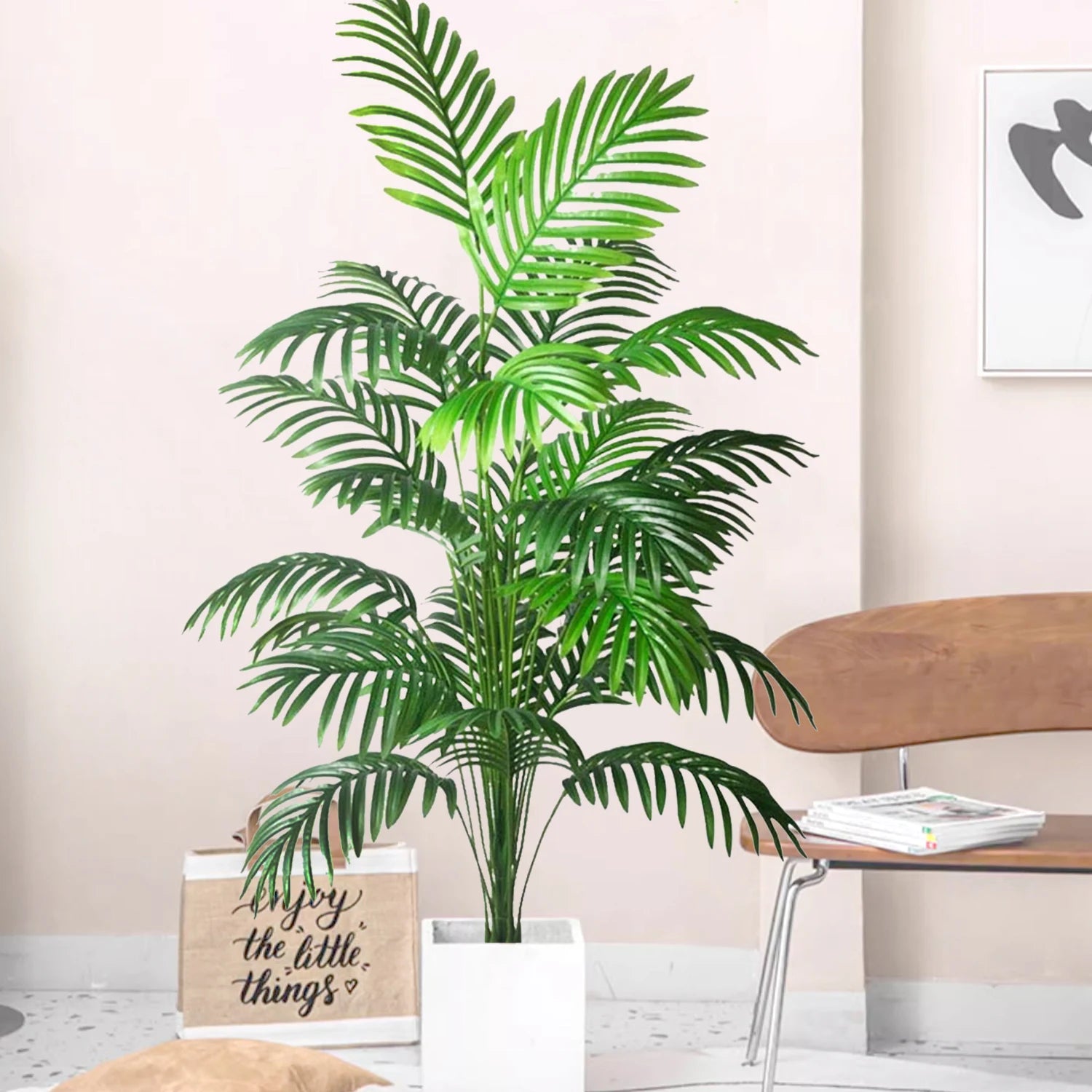 68-125cm/49.2in Artificial Areca Palm Plant Fake Tropical Leaves Fake Yellow Palm Indoor Home Office Decor