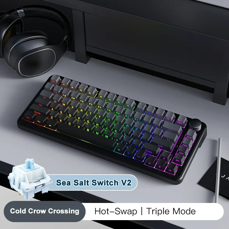AJAZZ AK820 MAX Tri-mode RGB Gaming Mechanical Keyboard Bluetooth Wireless 2.4G Type C 82 Keys PBT Keycaps Hot Swap