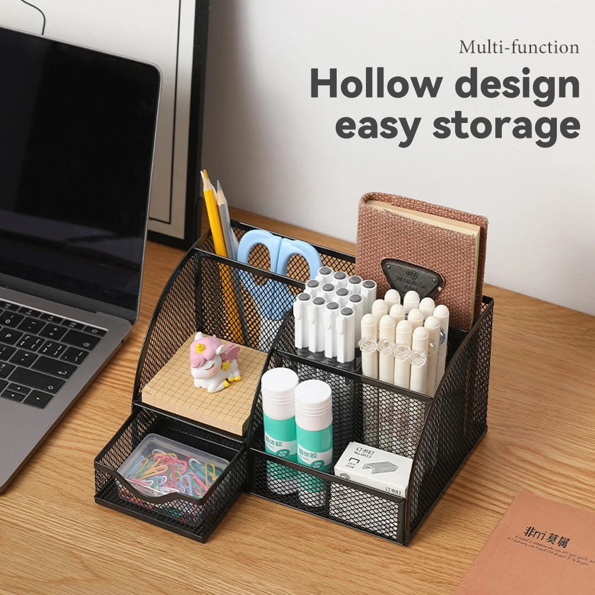 seven-grid-multi-functional-combination-pen-holder-metal-hollowing-process-korean-stationery-desktop-storage-and-organization