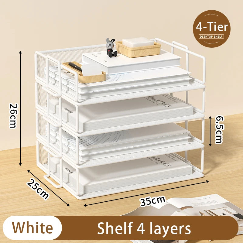 Metal desktop file rack bookcase office file storage box multi-layer iron file frame data storage folder shelving