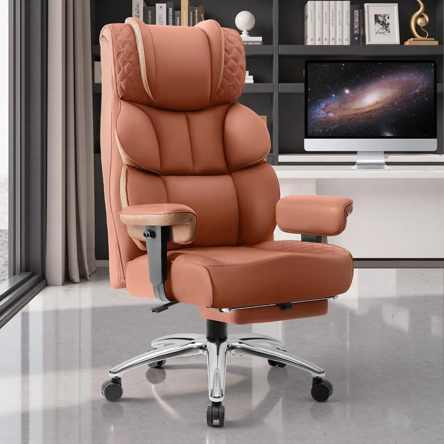 Office Desk Chair Big and Tall Leather Gaming Chair with Footrest Wide Ergonomic Comfy Executive High-Back Reclining