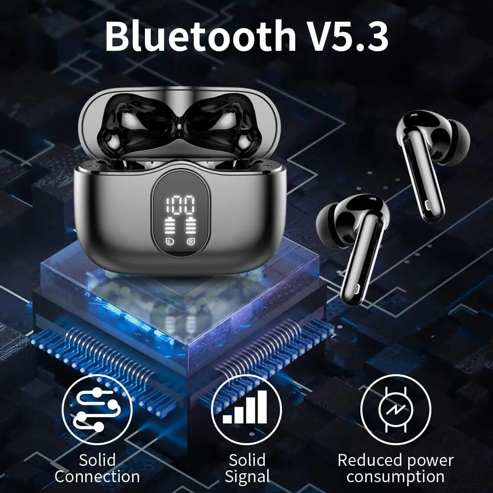 Wireless Earbuds with Bluetooth 5.3 In-Ear Headphones Featuring 4 ENC Mics and 36 Hours of Playtime LED Display