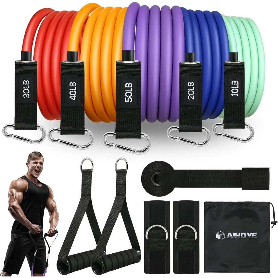 Resistance Bands Exercise Bands with Handles Stretch Bands for Exercise Workout Bands with Door Anchors 10-150LB Set