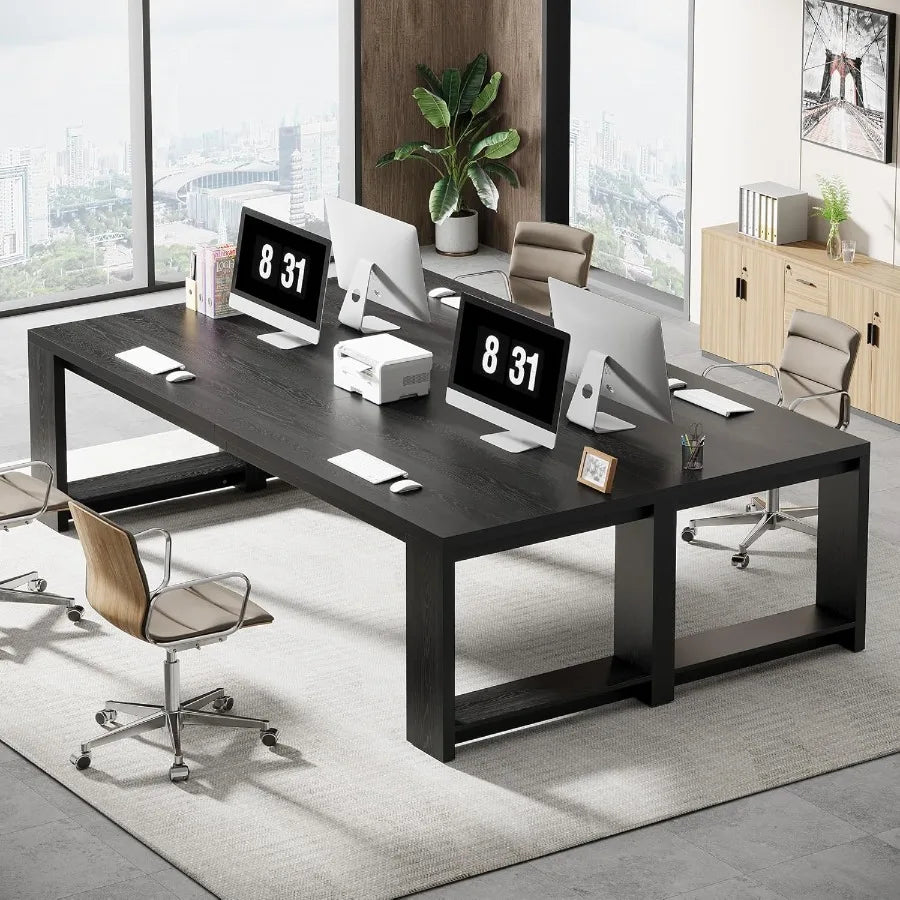 Two Person Desk 86.6 Ihes Extra Long Desk Double Computer Writing Table Wood Office Desks Workstation for Home Office