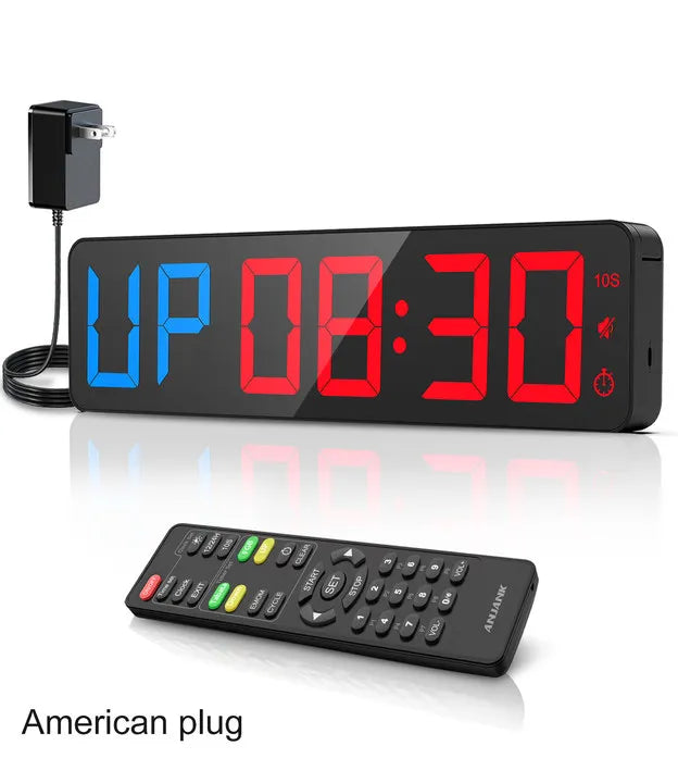 ANJANK Gym Timer 15’’ Large LED Display Wall Clock,Interval Workout,Count Down & Up,Stopwatch Adjustable