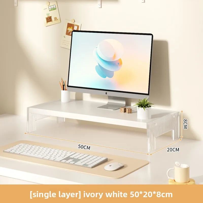 Acrylic Desktop Cuter Elevation Stand Home Office Desk Storage Organizer Platform Cuter Monitor Prop Up - ivory single