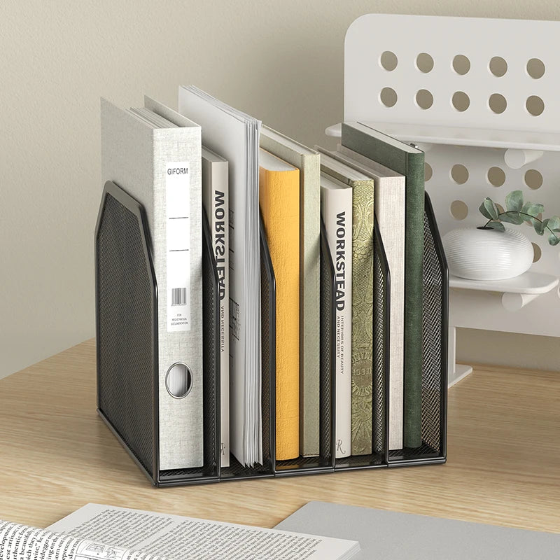 5-Section Vertical Desktop Organizer 5-Section Mesh File Folder Stand Sorter for Office Home Classroom Organization