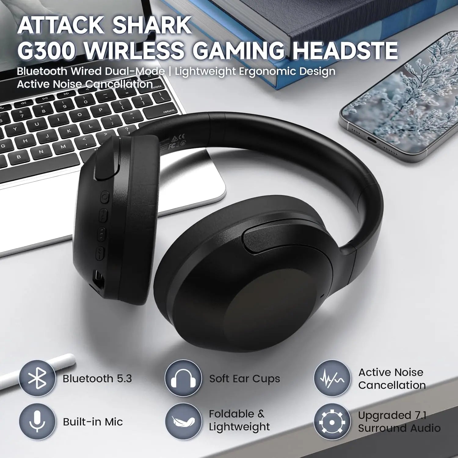 attack-shark-g300-wireless-bluetooth-headphone-with-enc-noise-cancellation-rechageable-over-ear-headset-3-5mm-audio-jack