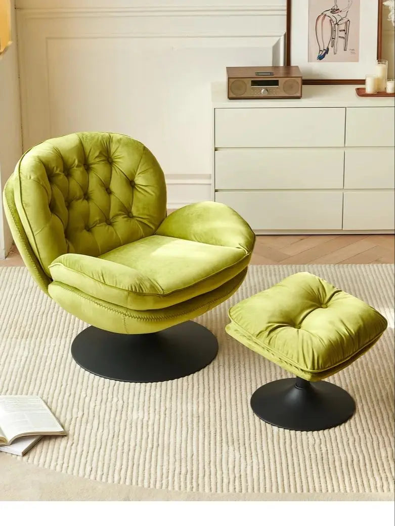 Velvet Swivel Armchair Set with Ottoman for Living Room - Modern Tufted Accent Chairs with 360° Swivel & Footrest