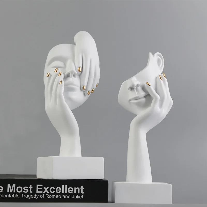 27cm bstract Face Sculpture Resin Thinker Figurines for Desktop Office Desk Living Room Table Collection Figurine