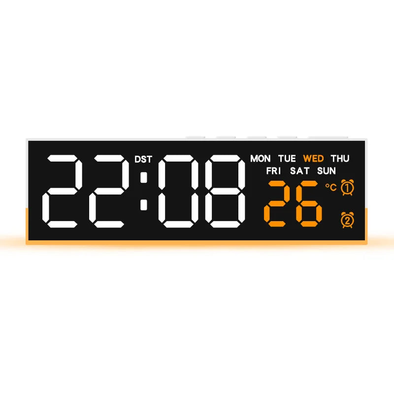 Digital Alarm Clock with Bottom Mood Light TEMP Week Date Dual Alarm 3 Levels Brightness Snooze DST Table Clock 12/24H