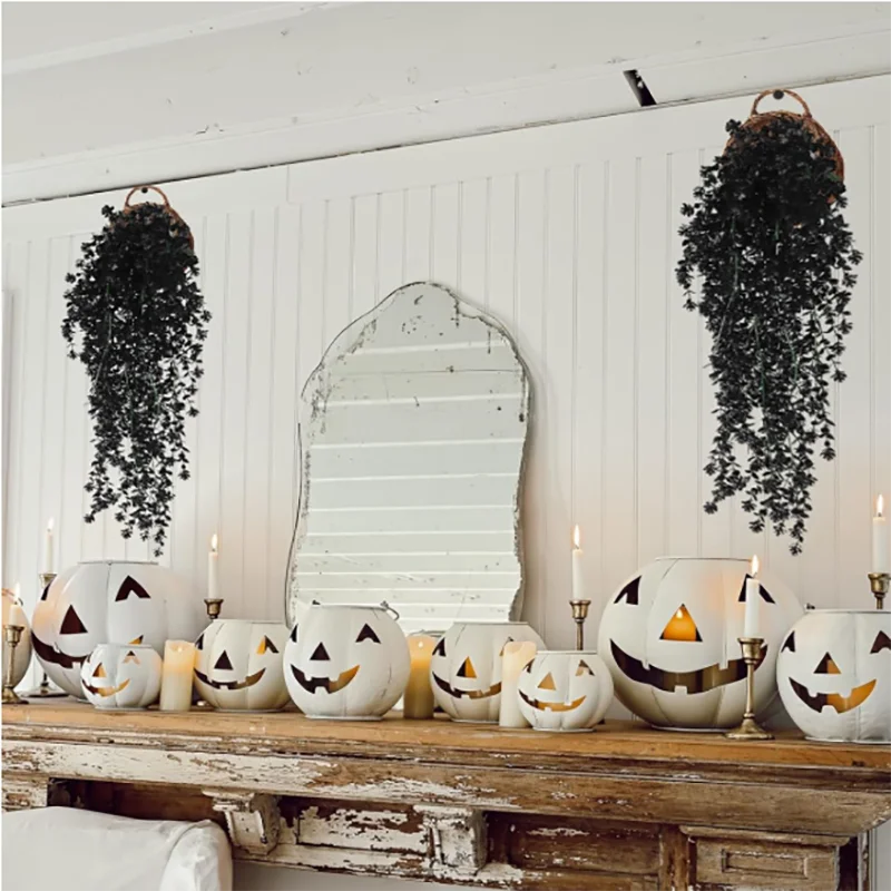 2pcs Artificial Plants Black Vines UV-Resistant Protection Hanging Fake Plants Outdoor Indoor Home Garden Halloween