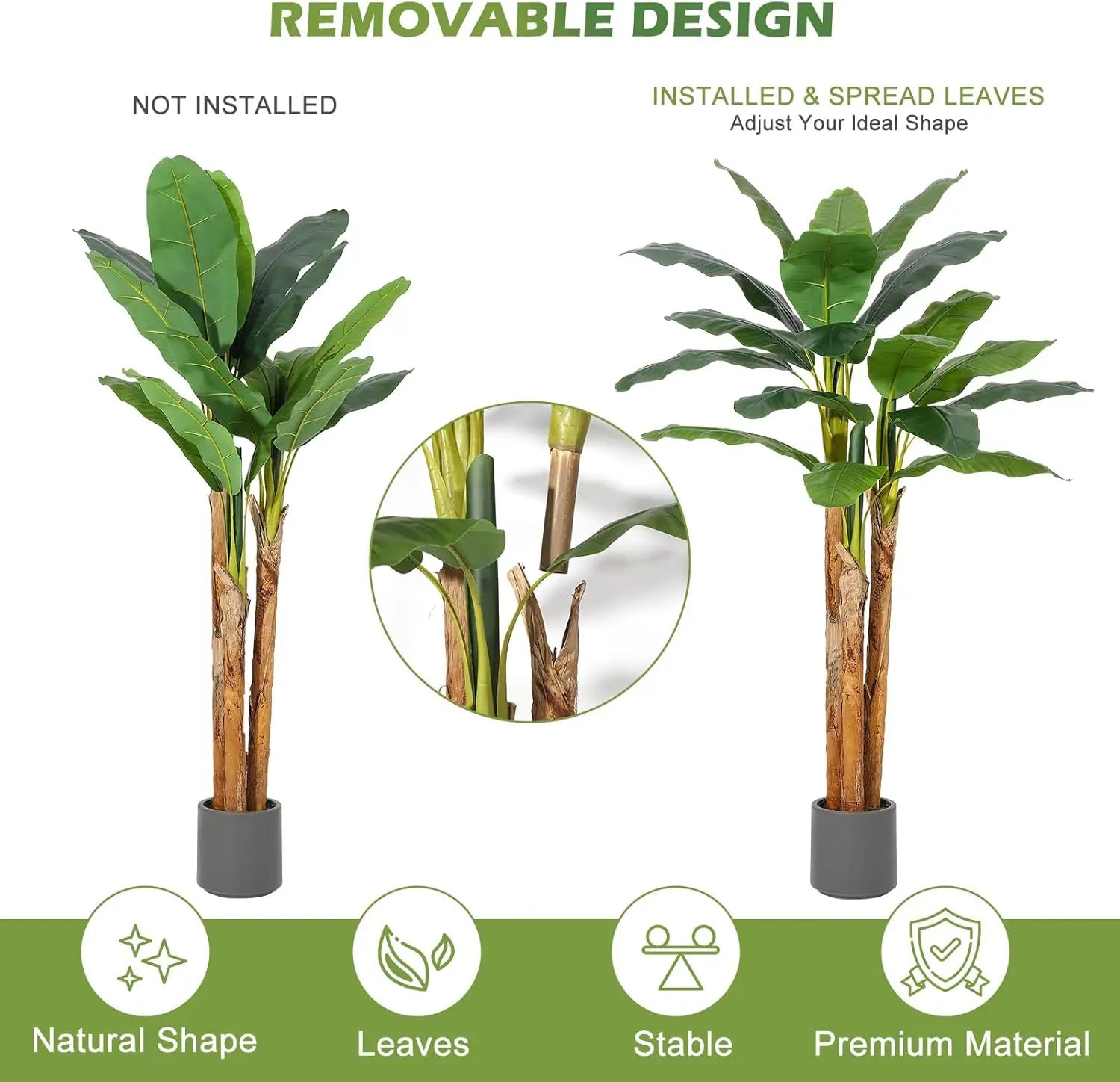 Artificial Banana Tree with Grey Planter Artificial Plants with 11 Banana Leaves Plant for Home Office Decor