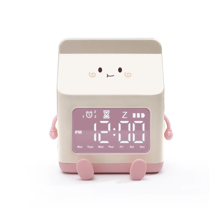 1pc new multi-functional LED milk carton alarm clock can display the time/date with voice control mode - Pink