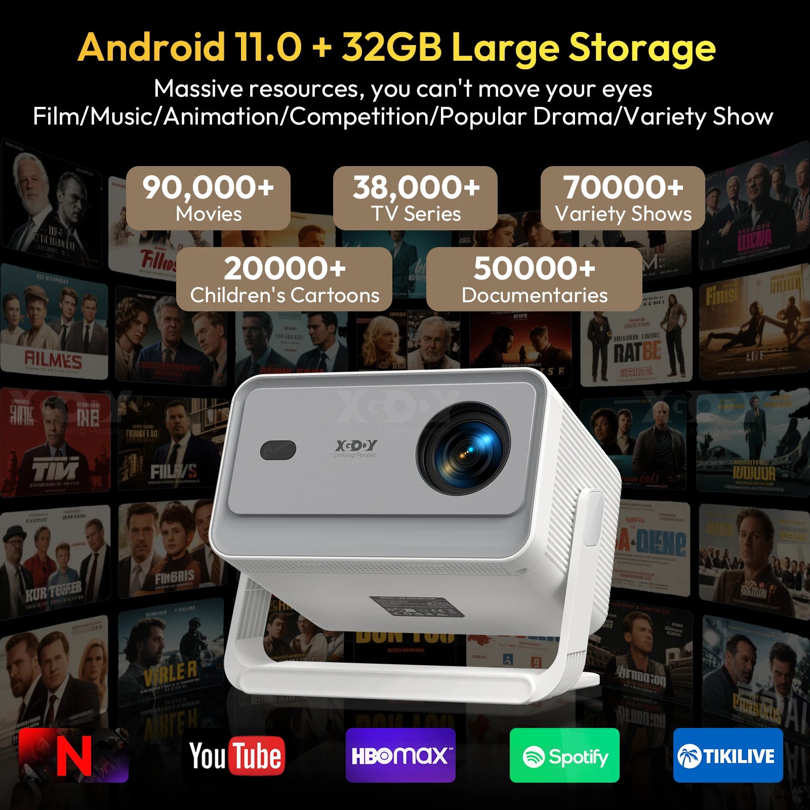 XGODY A6 PRO 650ANSI Auto focus Native 1080P 4K Smart Projector 650 ANSI Android Beamer WiFi6 air mouse Bluetooth Home