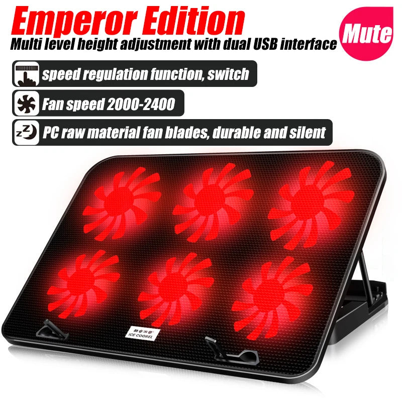 A9 Gaming RGB Laptop Cooling Base 2 USB Ports 6 Fan Gaming LED Light Notebook Cooler For 13-18 Inch For Macbook Laptop