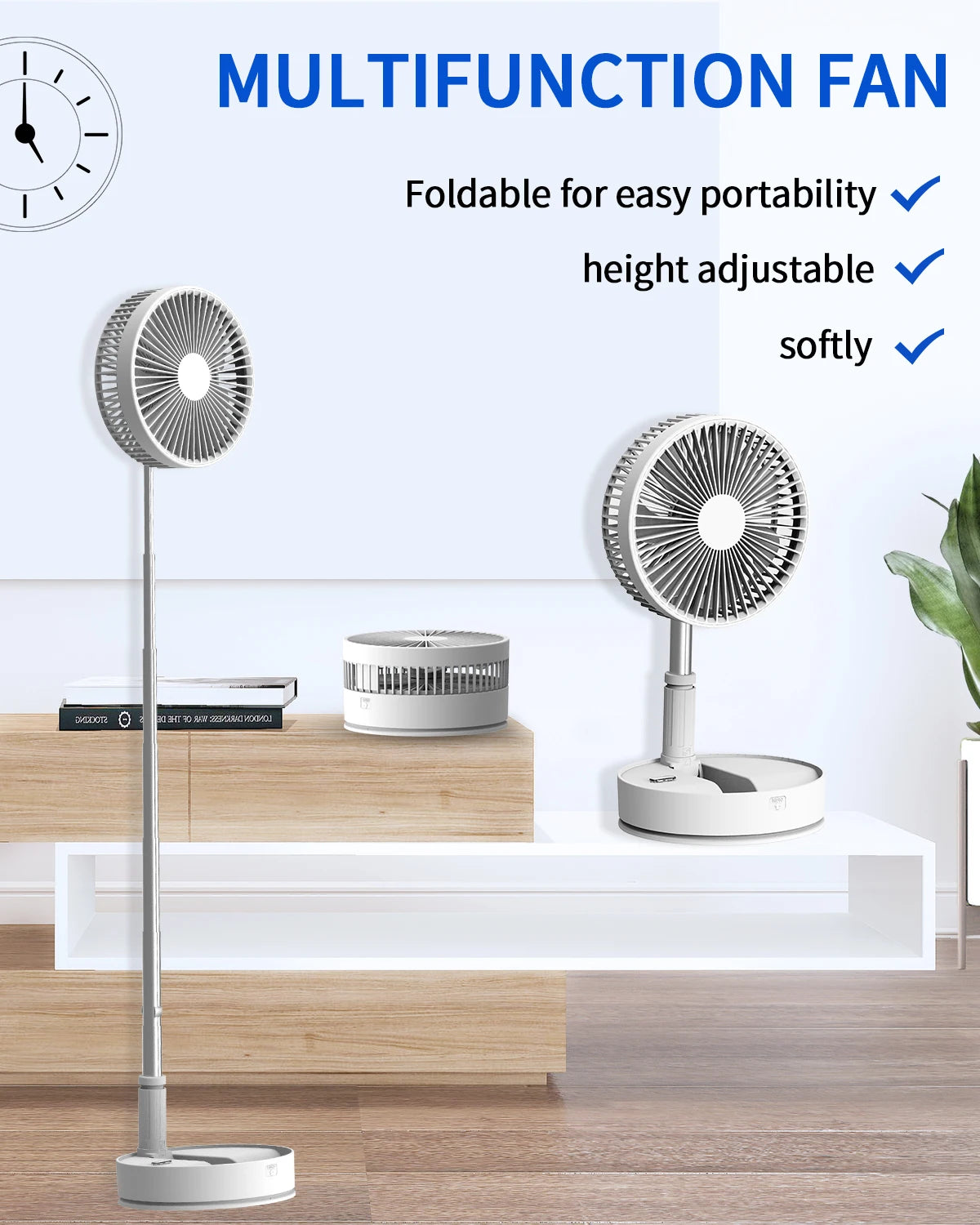 UNITEDTME Oscillating Fan Foldaway with Remote Control Battery Powered Fan for Camping 4 Speed Timer Portable - United