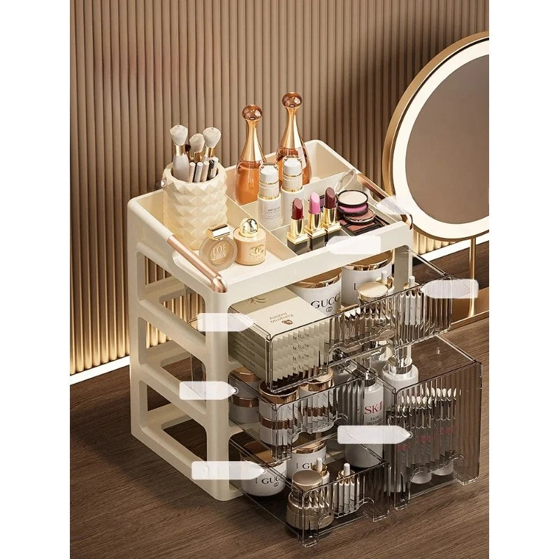 3-layer Minimalist High-end Cosmetics Storage Box Desktop Style Skincare Drawer Style Storage Cabinet Washbasin Storage