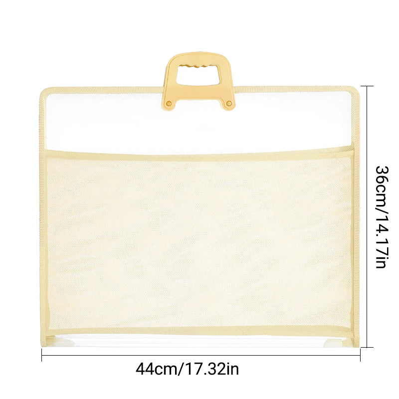 HUAJIE A3 Document Bag PP File Folder Large Capacity Transparent Brochure Storage Bag with Handle for Office School
