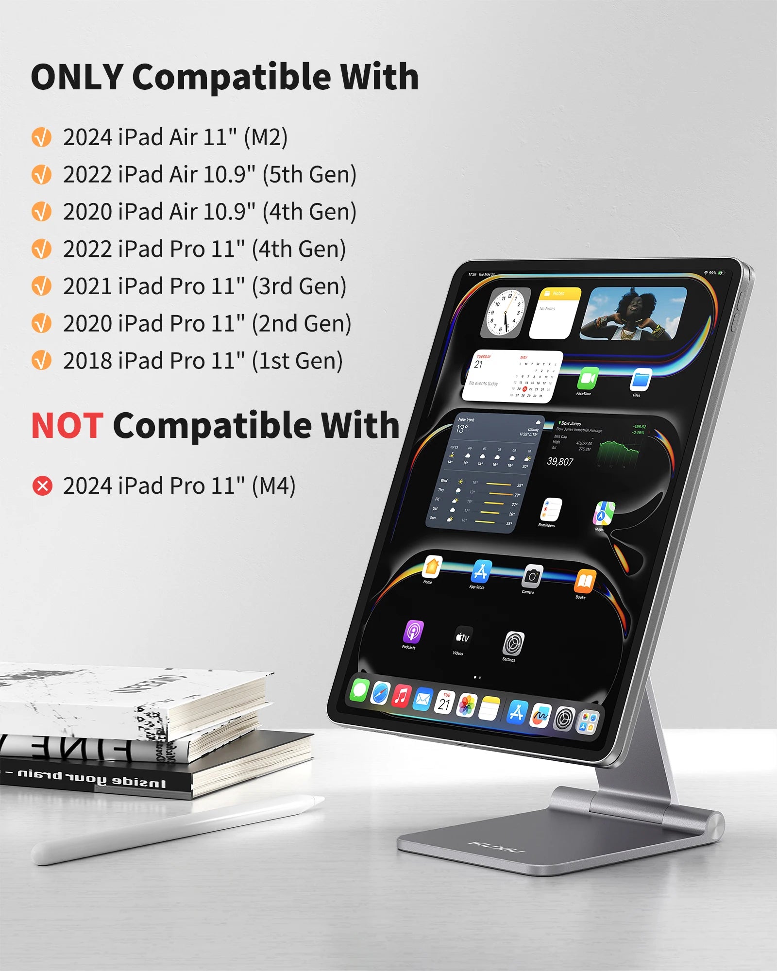 KUXIU Magnetic Stand For iPad Pro 11/13 M4 (2024),iPad Pro 11/12.9 inch,iPad Air 5/4th,360° Adjustab Foldable Tablet